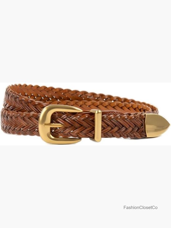 Braid Leather Belt Skinny Woven Waist Belt with Gold Buckle Dress Jeans main image 5